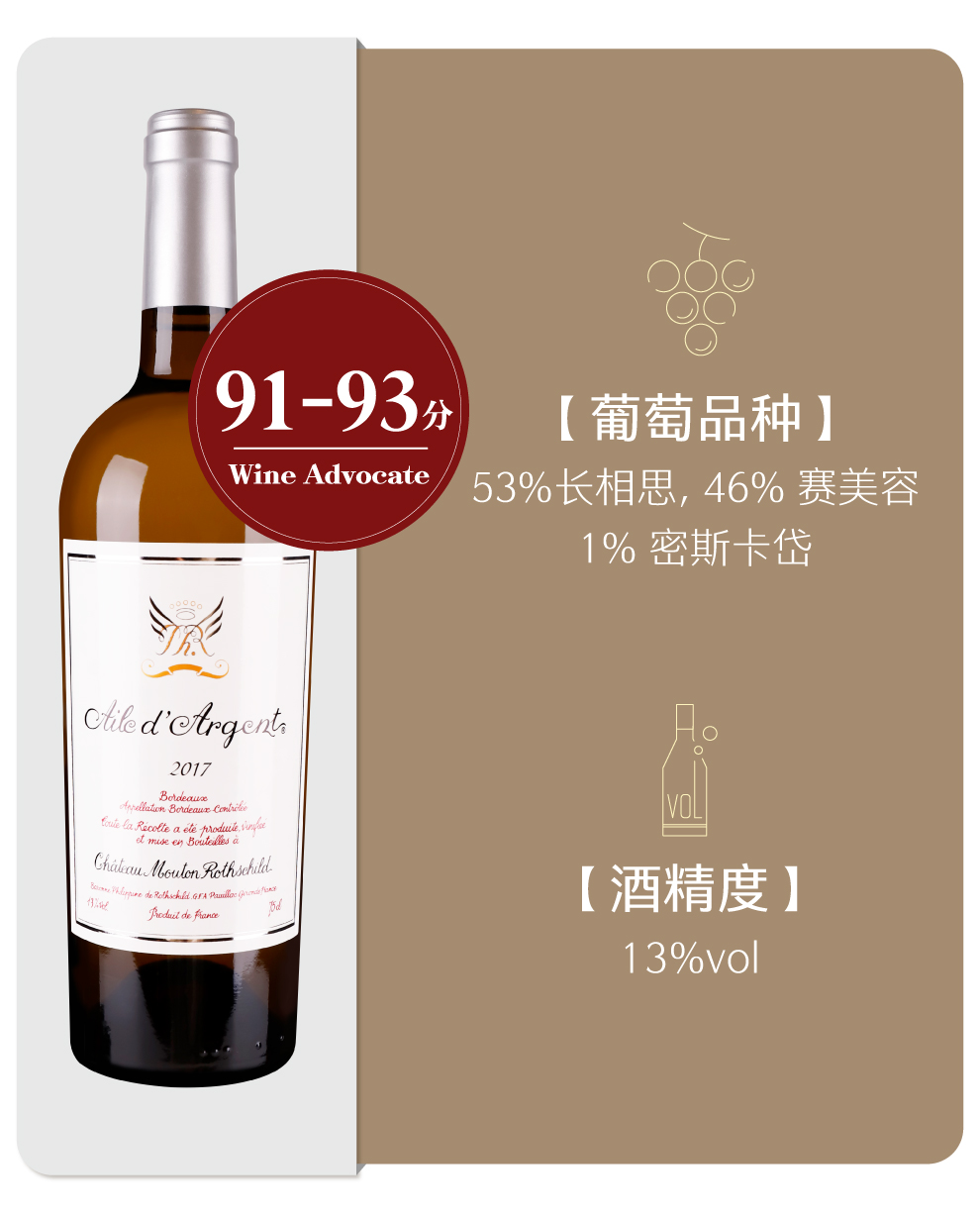 跨境木桐城堡银翼干白葡萄酒20176868ailedargent2017